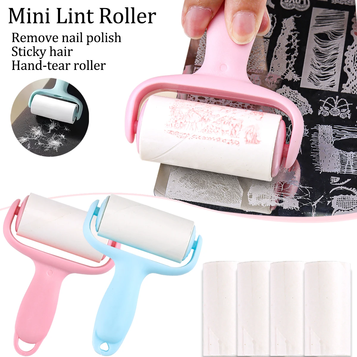 Outils pour salon de manucure : nettoyeur de tampons de transfert en plaque d'acier, rouleau anti-peluches, dissolvant de peluches, rouleau anti-peluches avec papier détachable et remplaçable