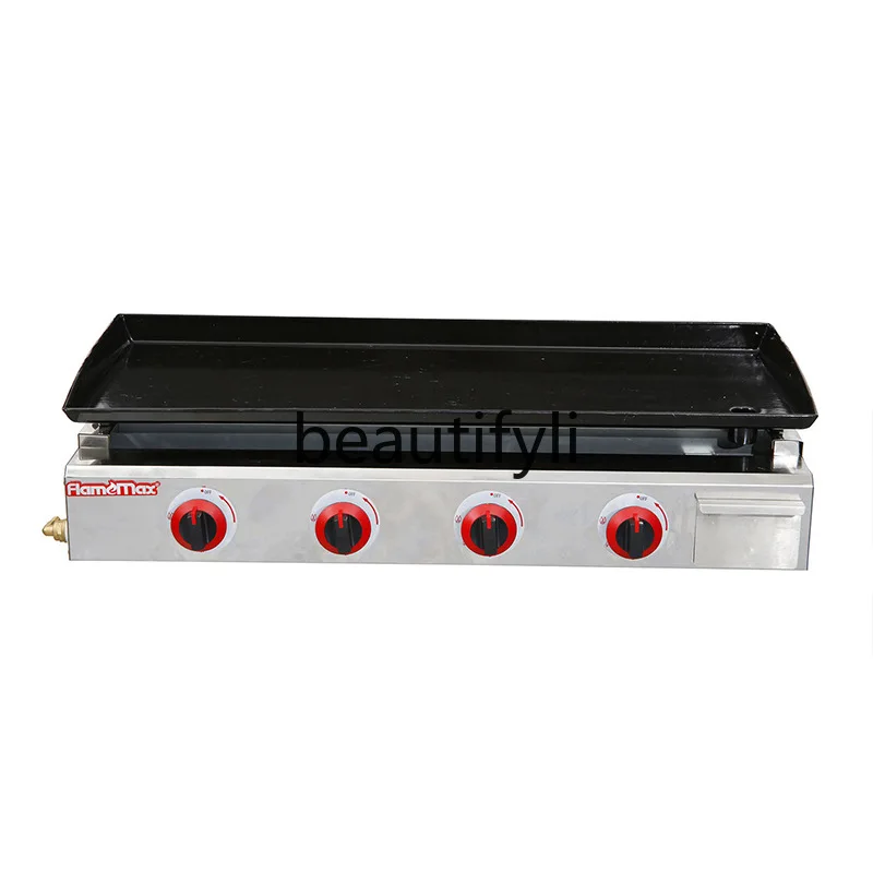 

Four-Head Griddle Commercial Street Vendor Grilled Cold Noodles Teppanyaki Grill Non-Stick Tabletop Catering Equipment