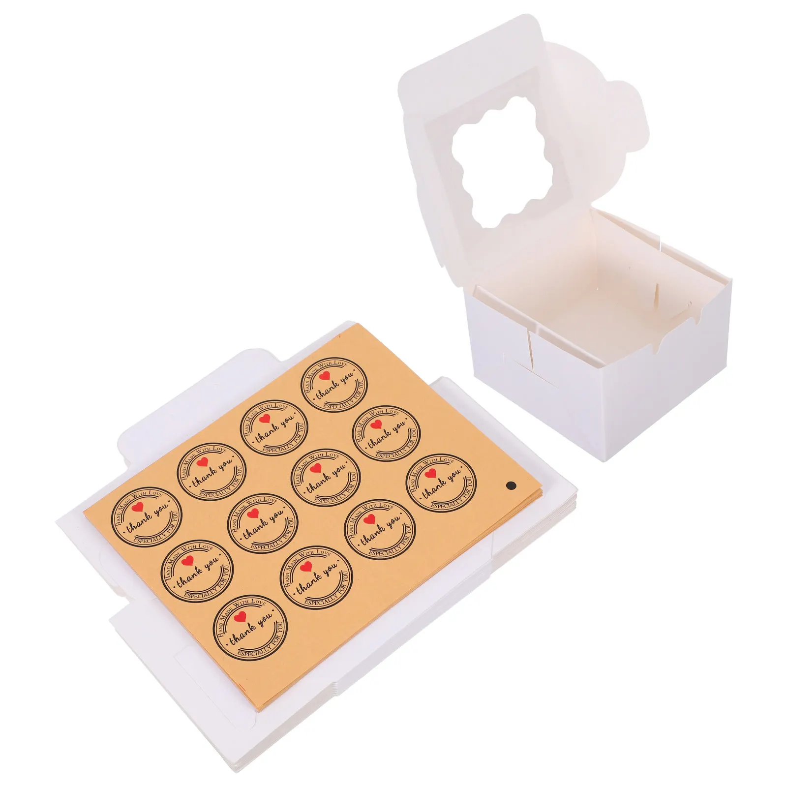 

20 шт. белых бумажных коробок для макарон 10,2x10,2x6,4 см с прозрачным окном, легко собираемые, для пончиков, кексов, выпечки, десертов