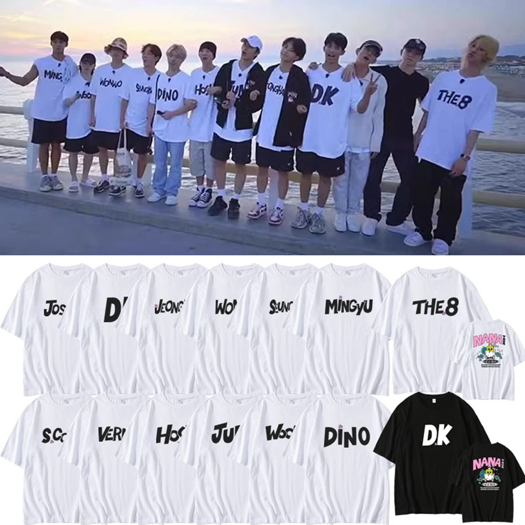 

Nanatour Pop Group Same T-shirt Peripheral S.coups Jeonghan The8 Letter Printed Cotton Top Summer Women's Casual T-shirt