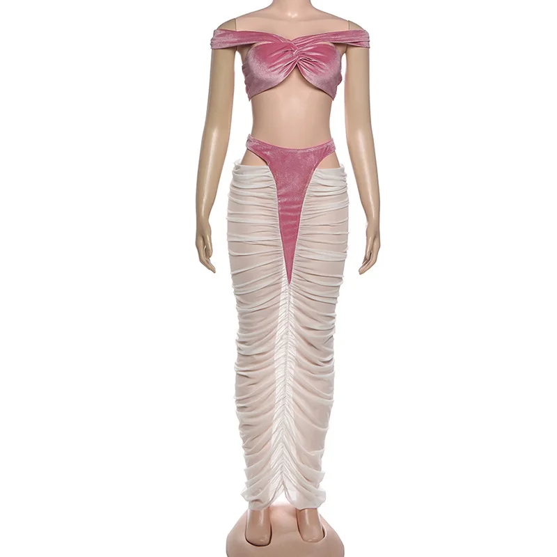 Yomesugar مثير 2 قطعة مجموعة النساء المخملية الصليب تانك القمم + خليط الجوف عالية الخصر التنانير مطابقة Coquette منتصف الليل كلوبوير #5