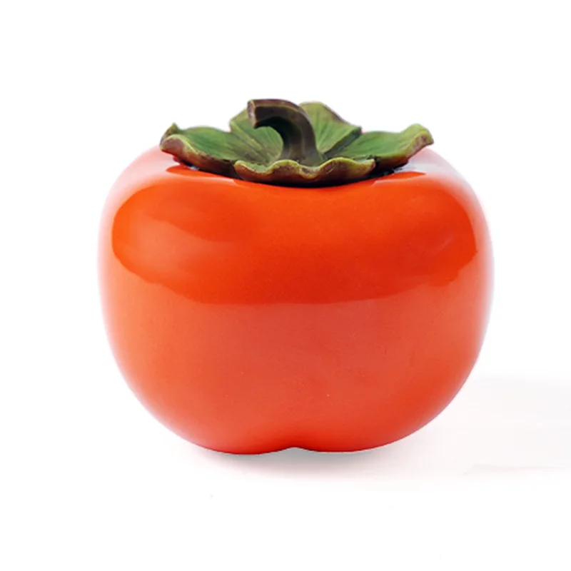 Lifelike Lovely Luster Color Glaze Persimmon Fruit Ceramics Ornament Tea Canister Candy Headphones Jewelry Storage Crafts Decor