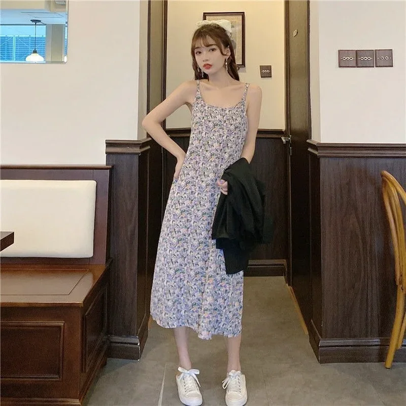 Sleeveless Dress Women Summer Floral Printing Elegant Tender All-match Fashion Casual A-line Holiday College Female Vestido Cute