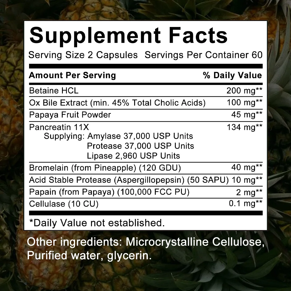

Digestive Enzyme Complex with Betaine HCl - Supports Digestive Health, Improve Digestion, Immune Support, 120PCS