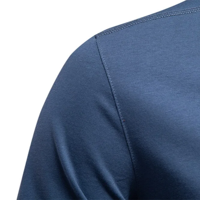 Casual Long Sleeve Slim Fit T Shirt with Crew Neck Button Detail Collarless Regular Sleeve Pullover for Men Summer Autumn