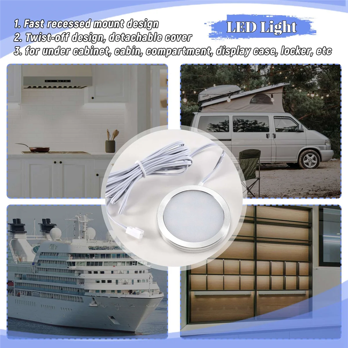 ไฟ LED 12V RV Camper รถพ่วงเรือเพดานตกแต่งภายในลงหลังคาโคมไฟอบอุ่นสีขาว