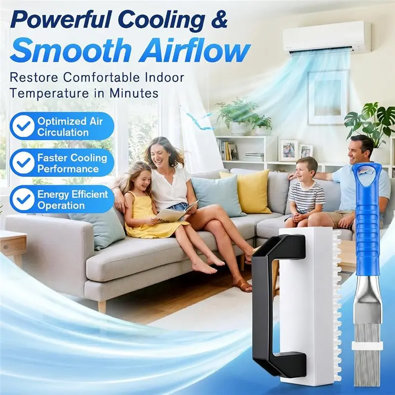 [NEWA76K!】 Air Conditioner Fin Cleaner Kit,2-In-1 AC Fin Comb Straightener& Condenser Comb, AC Coil Brush Included