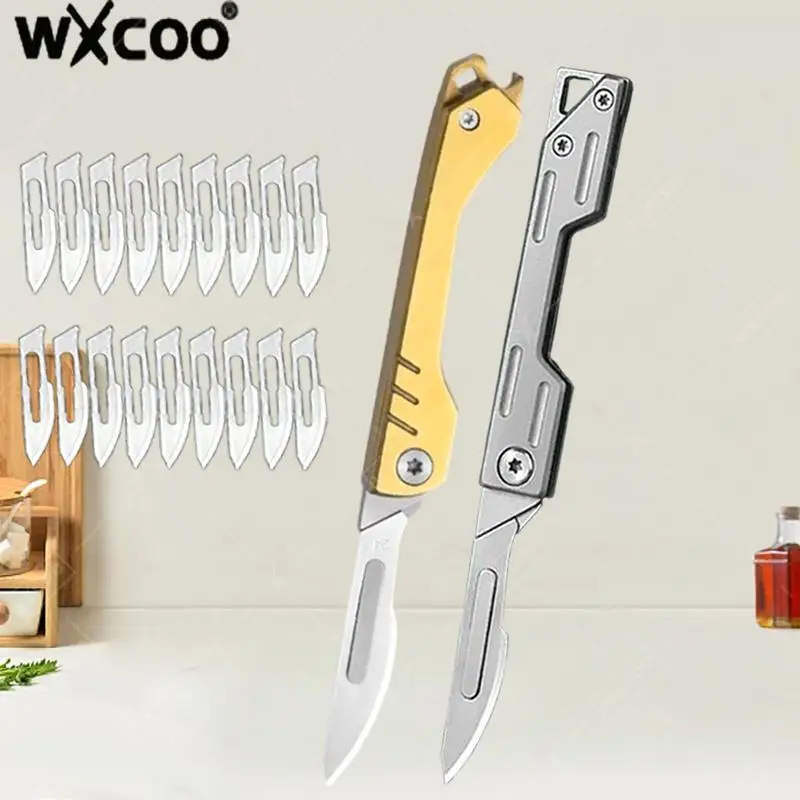 Kreatives Klappmesser aus Edelstahl mit 9 austauschbaren Klingen für DIY, Hobby, Basteln und Küchenbedarf