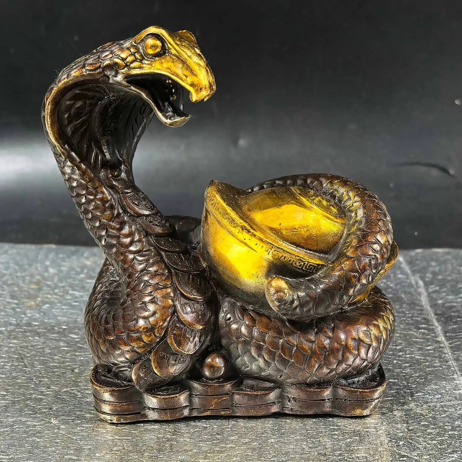 Collect Old Copper Gilt Hand Made Twelve Zodiac Animal Wealth Snake Decoration