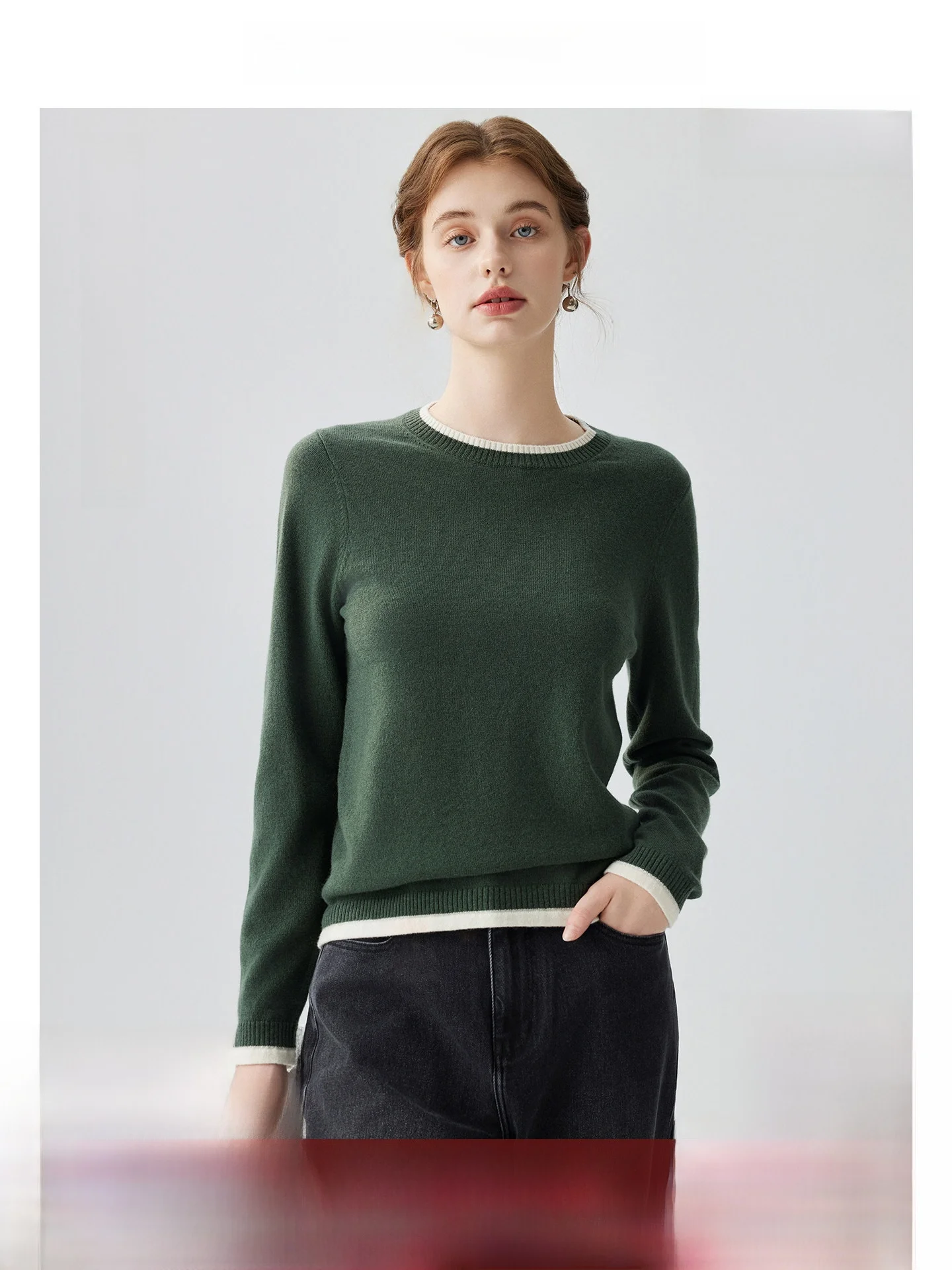 

Miu Sle Color Blo 00 Wool Women's Long Sve Knitted Sweater round Ne Slim Fit Inner And Outer Wear Top