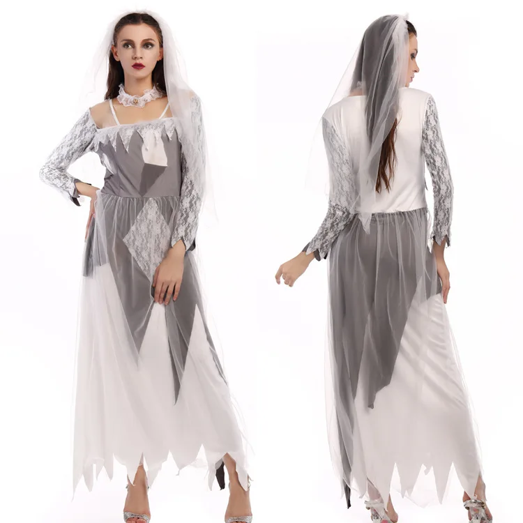 

Women's Halloween Lace-trimmed Chiffon Ghost Bride Cosplay Costume Zombie Wraith Role-playing Dress Performance Costume