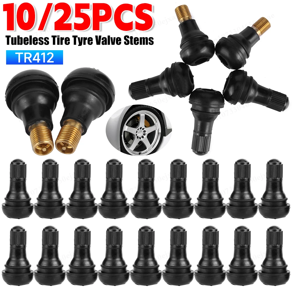 10/25Pcs TR412 Snap-in Black Rubber Tubeless Tire Tyre Valve Stems for ATV Car Motorcycle Tubeless Tire Valve Stems