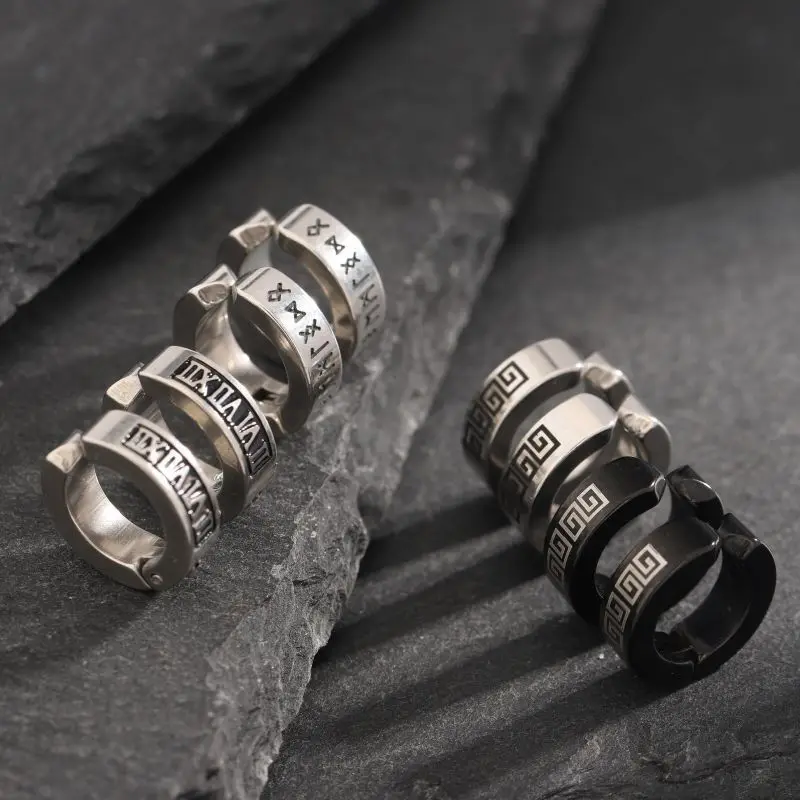 Punk Great Wall Pattern Ear Clip Earrings for Men,Trendy Personality Ear Bone Clip,Non-Piercing Hoop Earring Gift