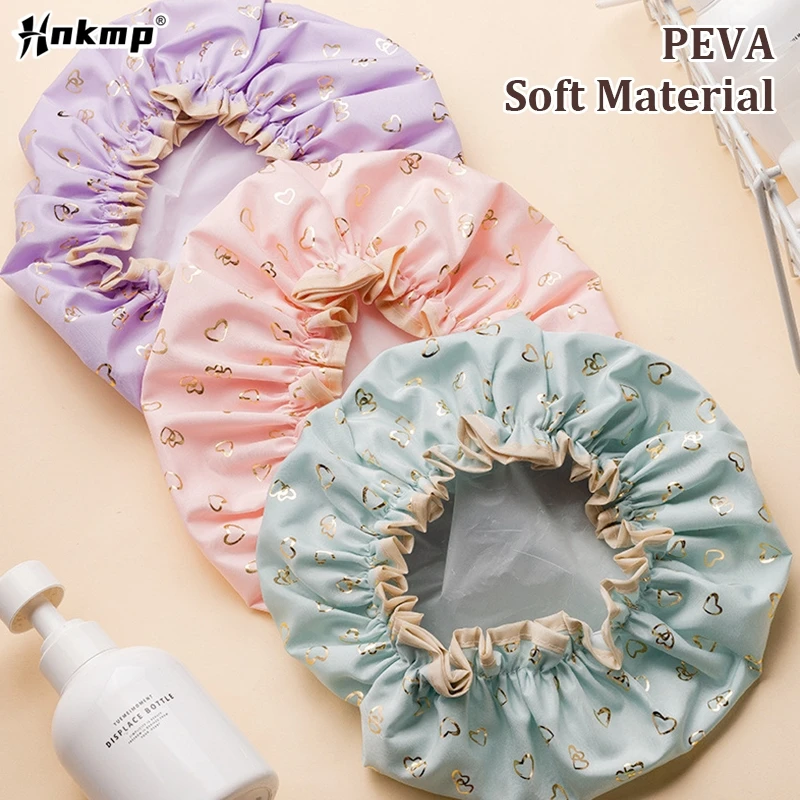 1Pcs Waterproof Shower Cap Double Layer Elastic Shower Hair Cover Women Supplies For Kitchen Bathroom Shampoo Caps Bathing Hat