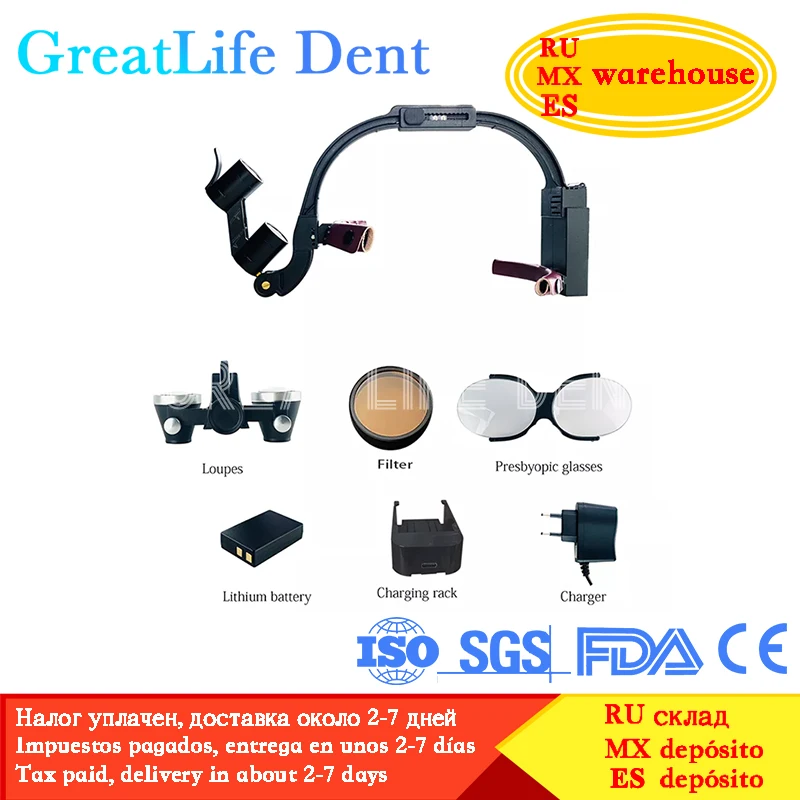 GreatLife Dent Magnification Binocular Loupes Dentisit 2.5X 3.5X Magnifier Loupes Surgical Headlamp Dental Magnifying Glasses