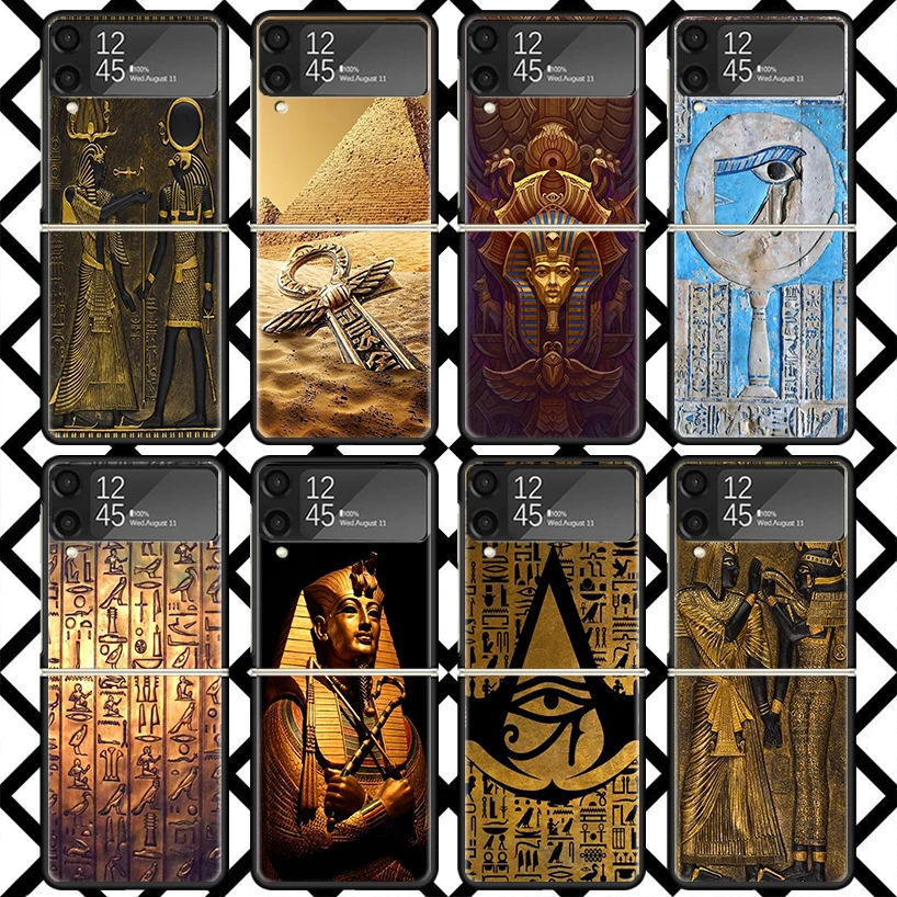 Египет Нефертити Анубис Фараон Чехол для телефона Samsung Z Flip 7 6 5 4 3 Galaxy ZFLIP7 ZFlip6 5G Flip5 Flip4 Flip3 5g Черный Жесткий C