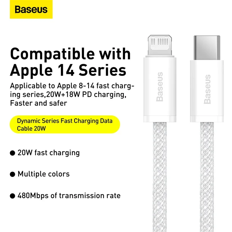 Baseus 20W PD USB C to Lightning Cable for iPhone 14 13 12 Pro Max Fast Charging Type C Cable for iPhone for iPad