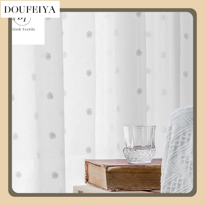 

Fashion Thick Modern Curtains for Living Dining Room Bedroom Dimensional Window Screen Nordic Simple White Wave Point Tulle