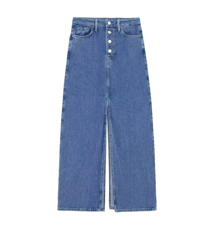 

Slimming Versatile Double Slit Midi Denim Skirt for Women High Waist Autumn New Sle Faionable All-Match High Waist Skirt