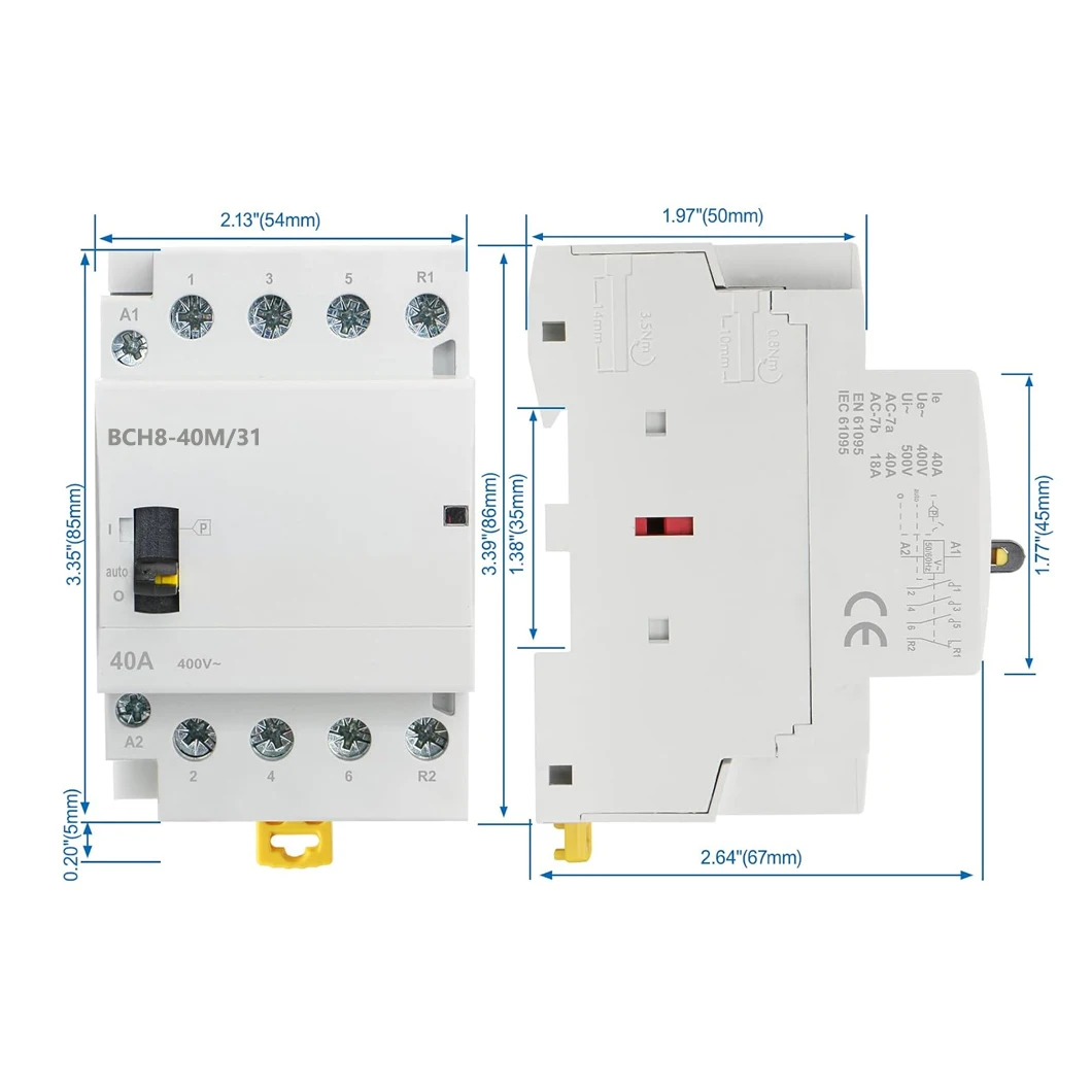 ABILKEEN BCH8-40M/31 40A Manual Household AC Contactor 3NO1NC 4Pole 50/60Hz Modular Contactor Circuit Manual/Automatic Control