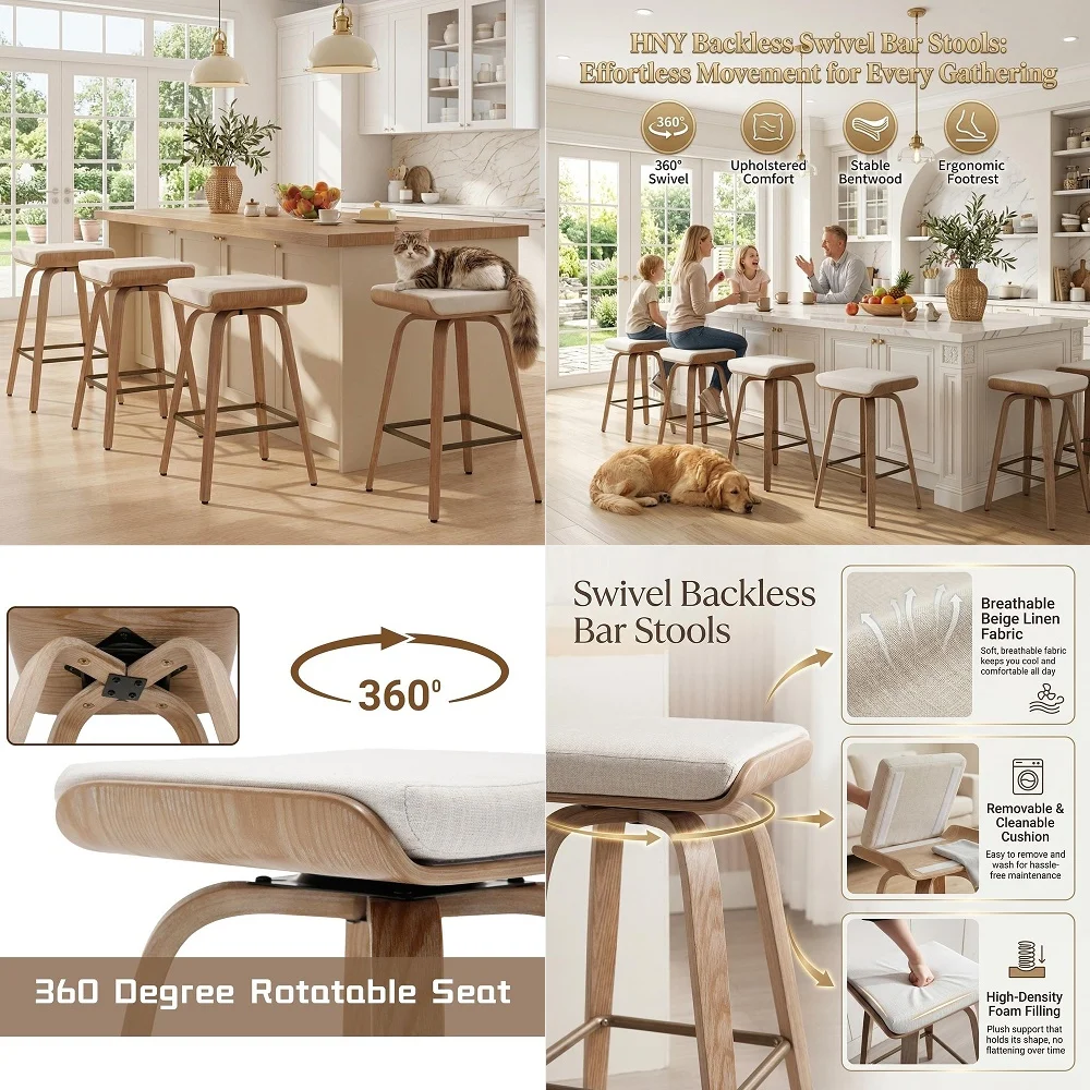

Counter Height Swivel Bar Stools Set of 2, FSC Certified Upholstered Counter Stools, Modern Swivel Barstools with Wood Legs for