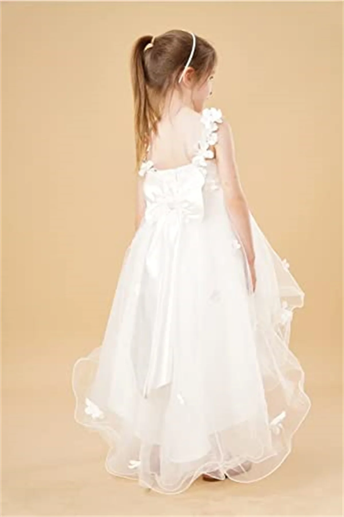 Eightale Flower Girl Dresses For Wedding High Low Tulle Flowers Appliqued Princess Pageant Formal Party Dress Ball Gowns