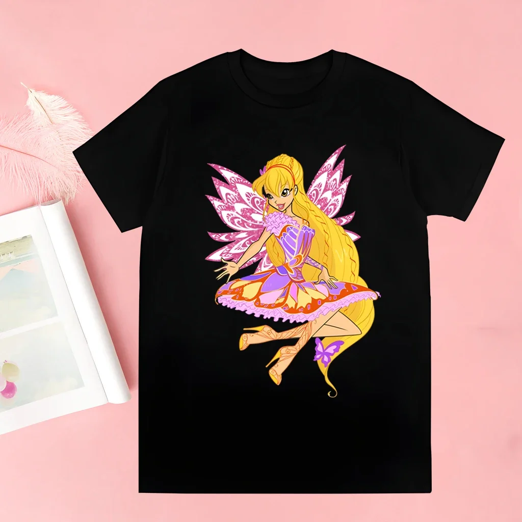 Winx Butterfly Fairy T-Shirt Men Unisex Anime Cartoon Design Men Tee Shirt Homme Summer Tops Short Sleeve Vintage Style