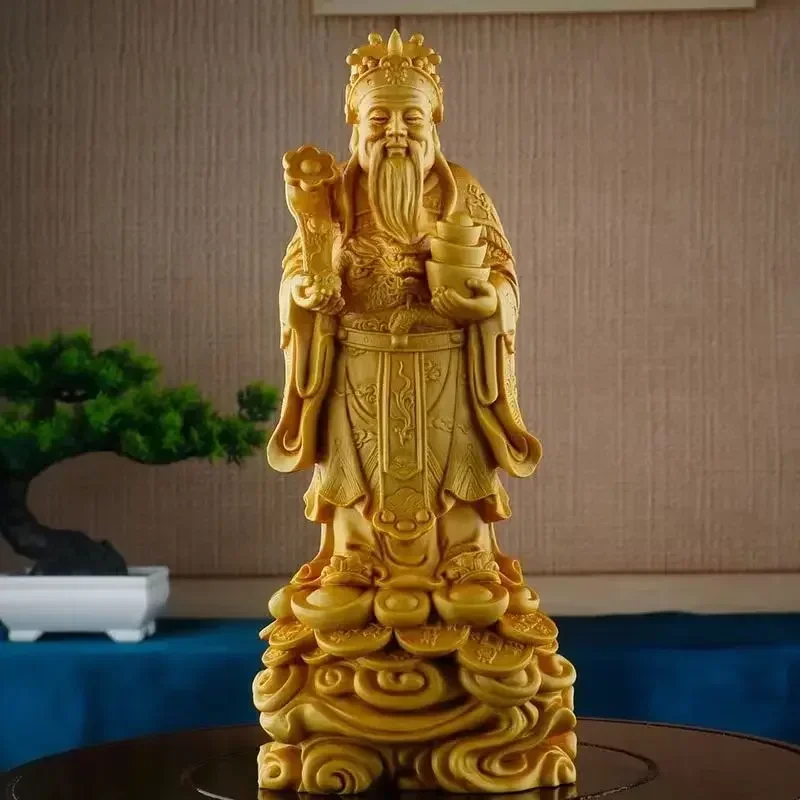 

Wooden Carving God of Wealth Ornaments Desktop Home Business Living Room Decoration Crafts