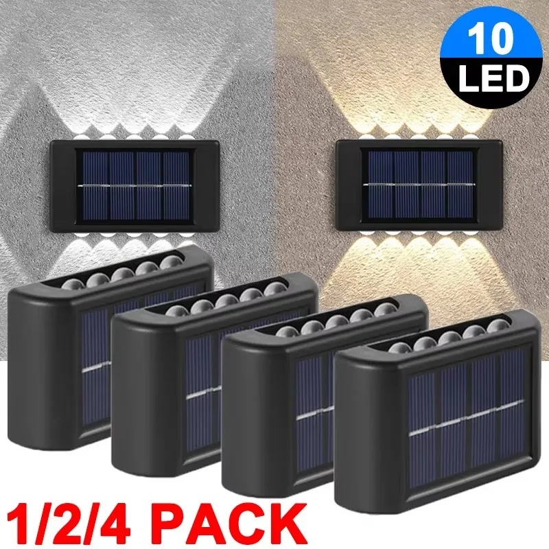 10LED Solar Wall Lights Outdoor Waterproof Security LED Up and Down Luminous Lighting For Garden Yard Fence Decor Lamps Warm