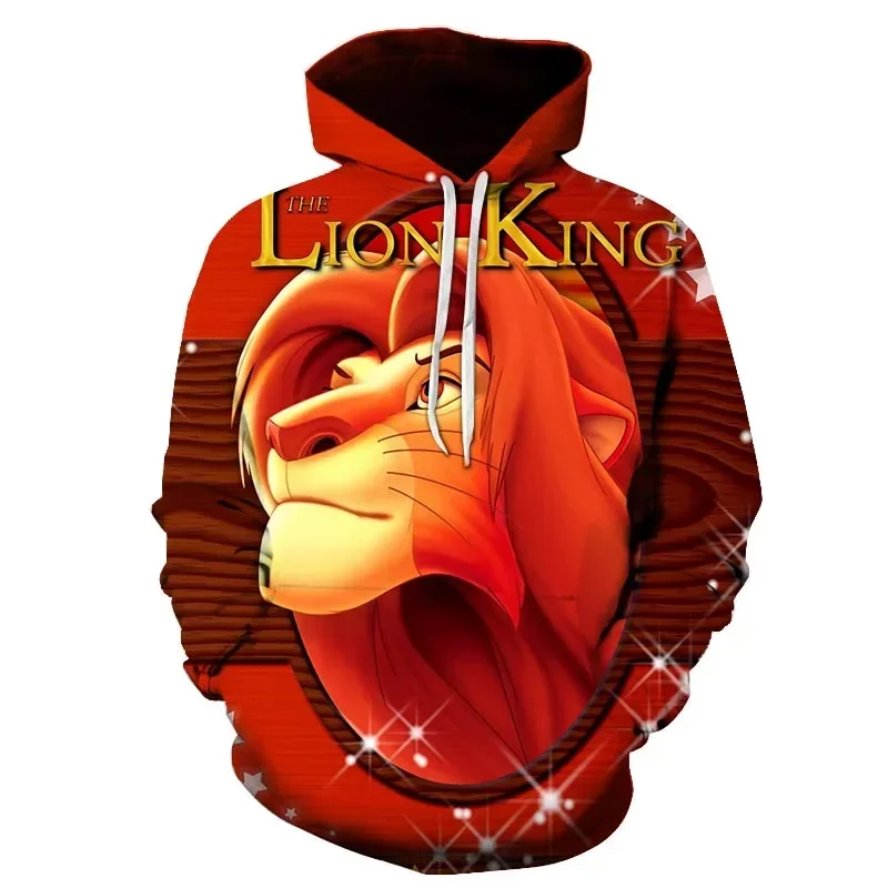 Disney Men's Hoodie for Autumn and Winter 3D Printed Lion Pattern Children's Hoodie Fashion Street Style Casual Men's Hoodie