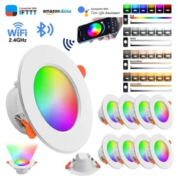 1-10 sztuk LED typu Downlight inteligentna, przyciemniająca lampka Bluetooth 10W RGB + CW + WW wymienna ciepła fajne światło LED typu Downlight