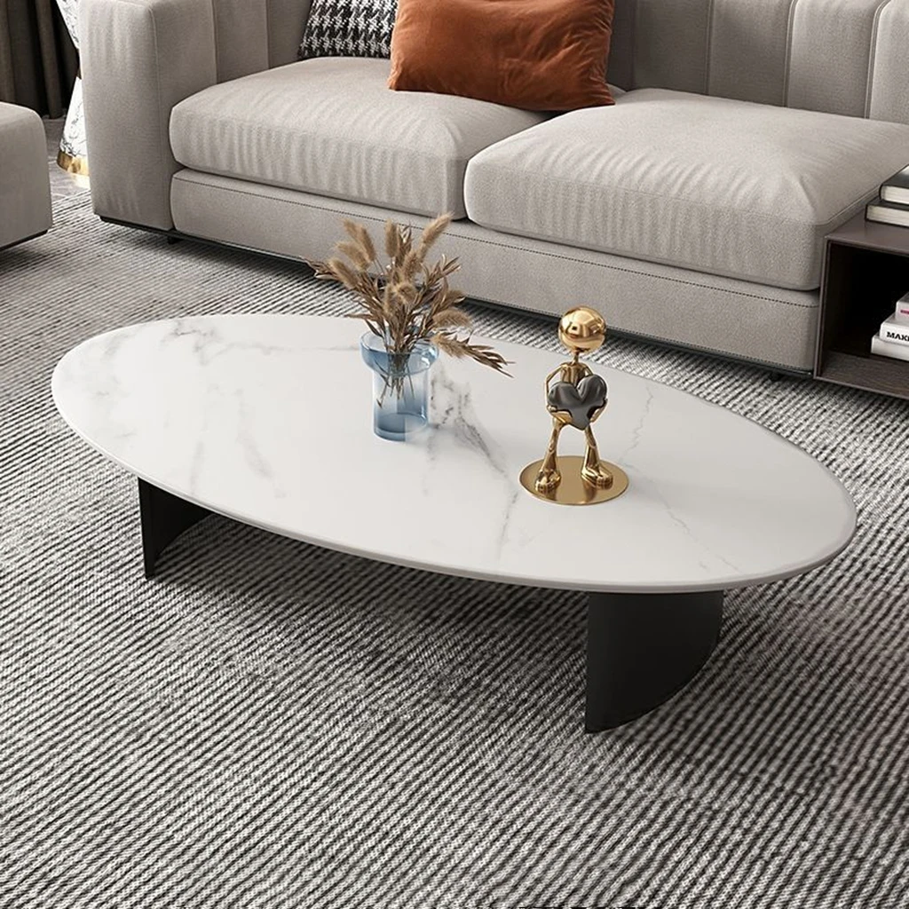 

Italian Minimalist Design Living Room Center Table Luxury Oval Marble Stone Top Coffee Table