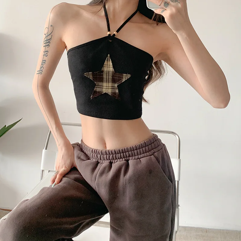 

Лето 2022, новая женская одежда, однотонный облегающий жилет с открытым пупком, модный сексуальный жилет с открытой спиной и подвесным воротником для женщин