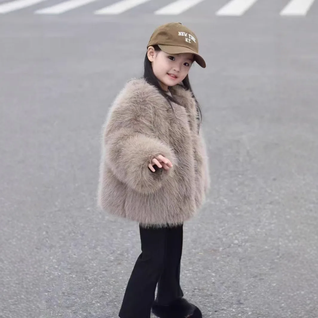 2025 Winter Mädchen Mode Langarm Faux Pelz Dicke Warme Jacke Oberbekleidung Kinder Kinder Mantel