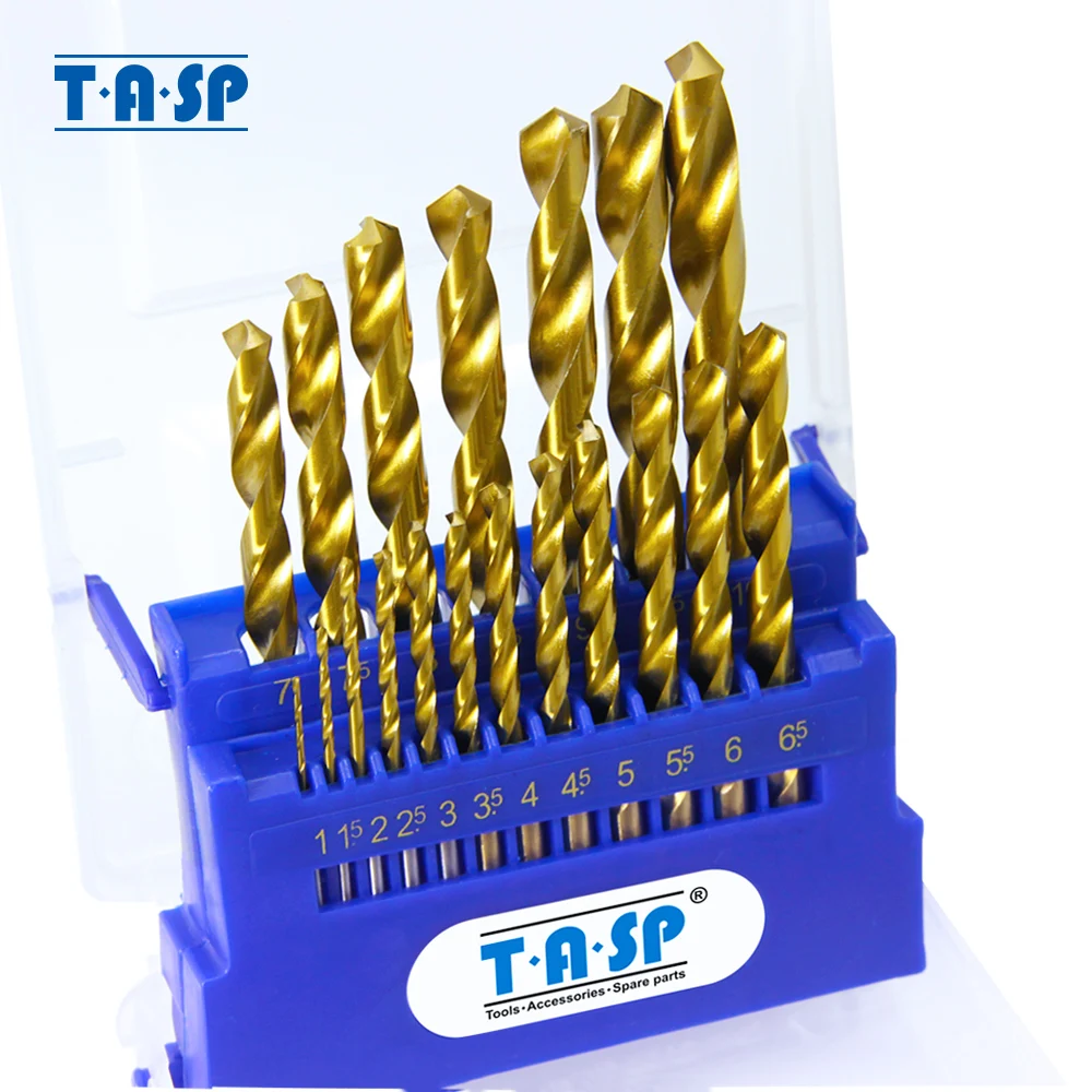 TASP 19 pezzi Set di punte da trapano per metallo HSS e M35 Punte da trapano rivestite in titanio cobalto 1 ~ 10mm per accessori per utensili in acciaio inossidabile in metallo