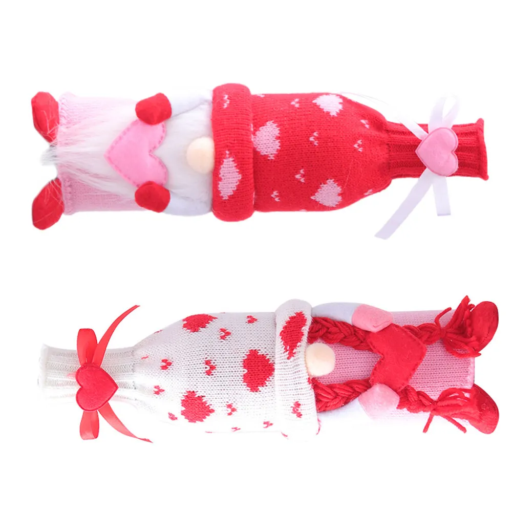 

2Pcs Wine Bottle Sleeves Gnome Shape Design Anti-Scratch Protective Covers for Red Wine Romantic Couple Set Valentine's Day