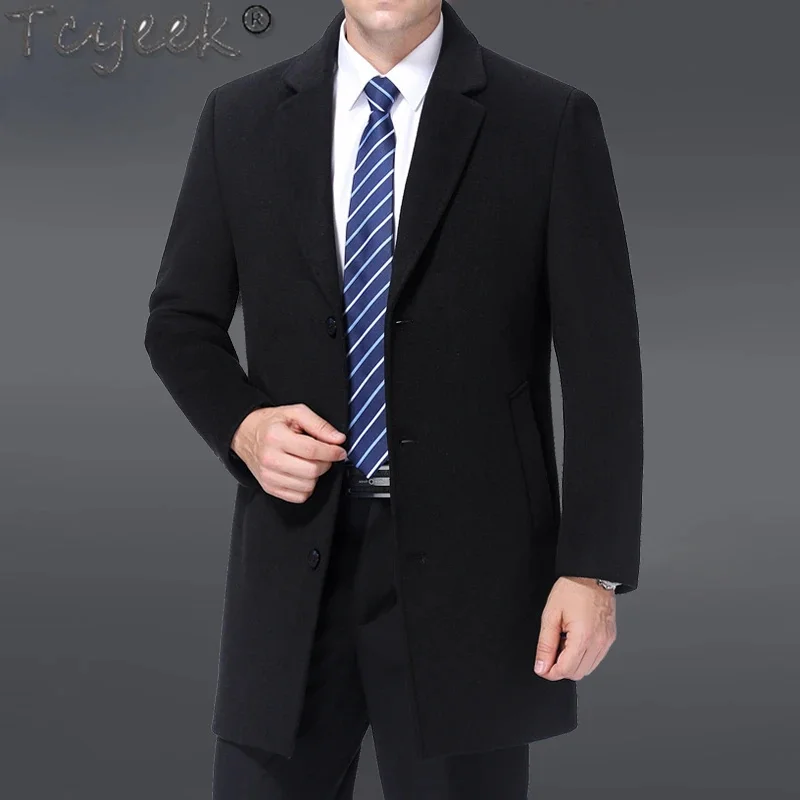 Tcyeek High-end 85% Cashmere Coat for Men Mid-long Fall Winter Coats Business Casual Wool Jackets Man Clothes Jaqueta Masculina