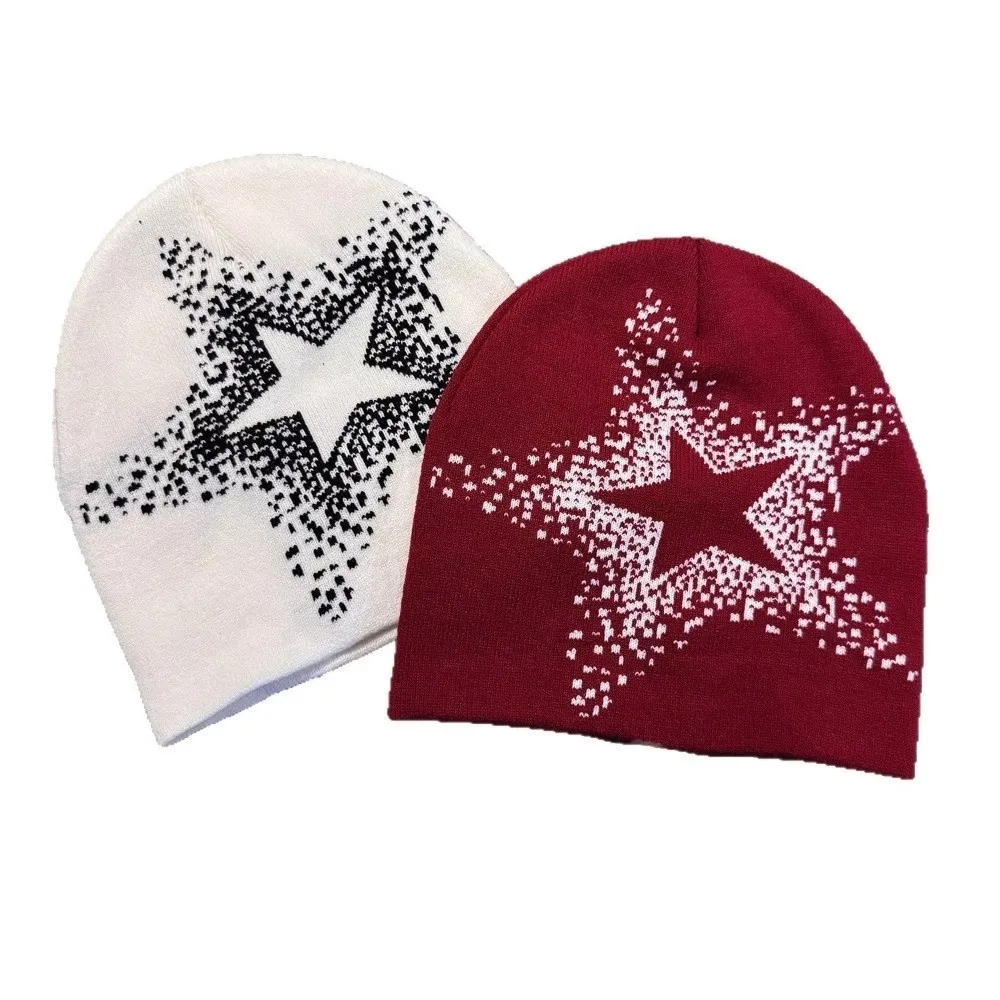 Fashion Jacquard Star Knitted Hat Pentagram Cashmere Pullover Cap Hip Hop Warm Y2k Beanie Hat Hip Hop