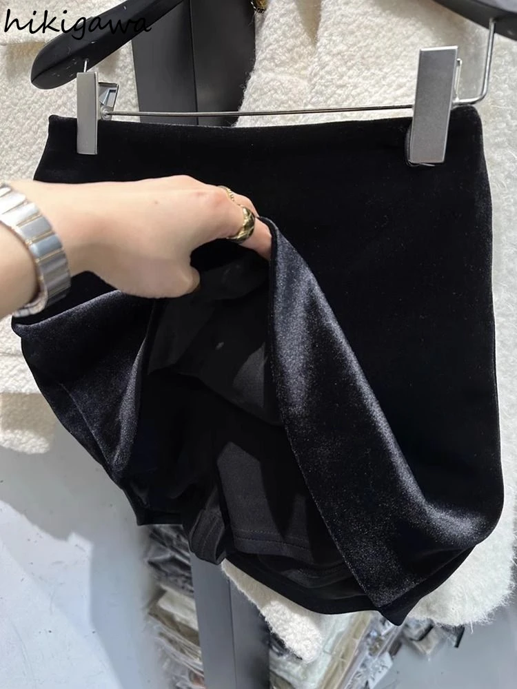 تنانير ضيقة للسيدات 2025 Faldas Mujer De Moda عالية الخصر على شكل حرف a Jupe سترة كورية عتيقة من Saia تنورة صغيرة بمزاجية مخملية #2