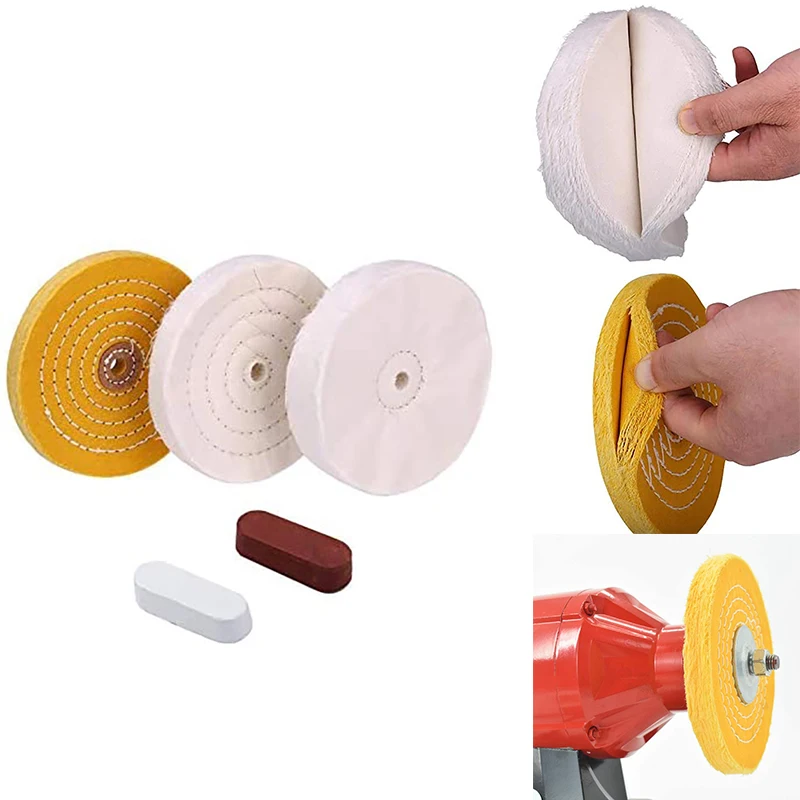 

5Pcs Buffing Polishing Wheels For Bench Grinder With Polishing Compounds Kit, White And Yellow