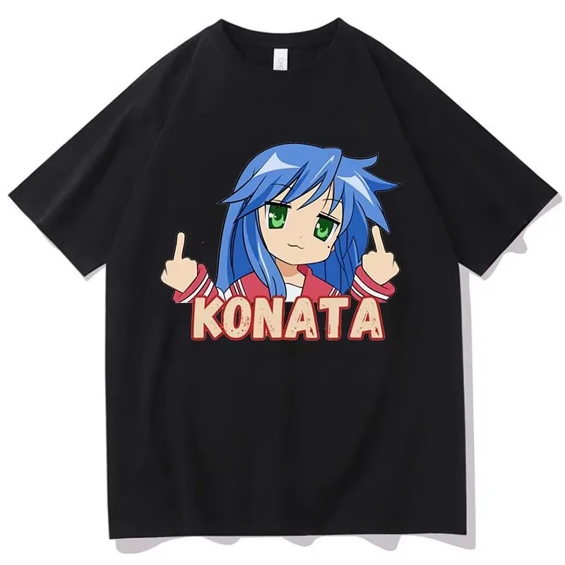 Camiseta de Anime Lucky Star, camiseta estética de dibujos animados Konata Izumi Kagami para hombres y mujeres, Camiseta de algodón de gran tamaño con estampado Unisex de Manga