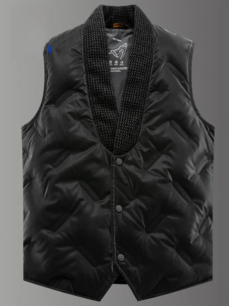 

Мужской пуховый жилет Lormen, новинка зимы, теплая модная верхняя одежда с v-образным вырезом, полиэфирное волокно, белый пуховый наполнитель