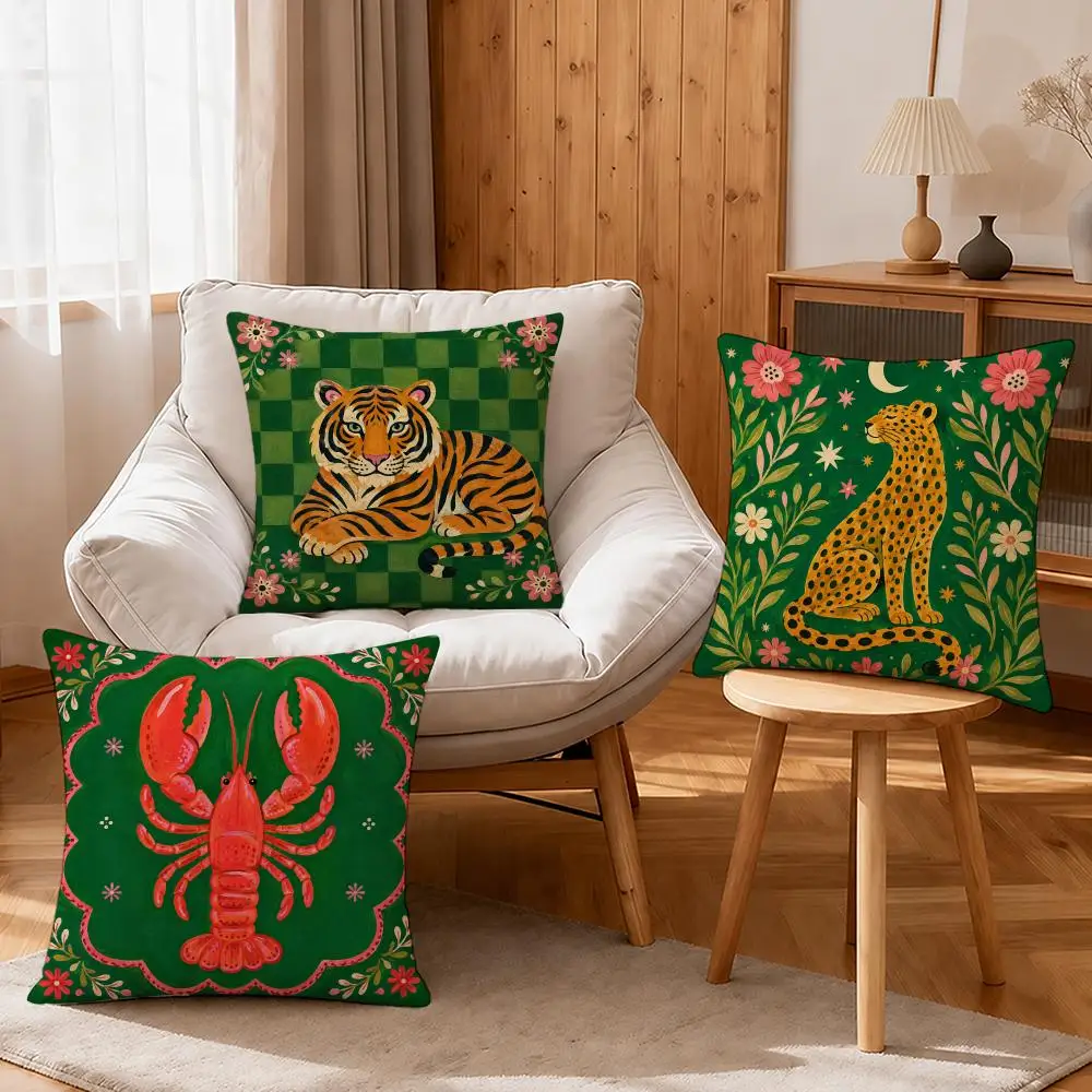 Art Funky Animal Cushion Cover Linen Anti-Mite Antibacterial Cushion Cover Invisible Zipper Sofa Decor