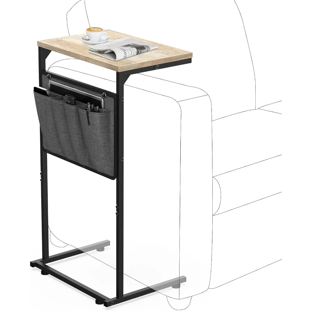 

Кофейный столик C-образной формы, маленький Диванный боковой столик с сумкой для хранения, прочный диван с направляющими, металлический каркас, для гостиной, спальни