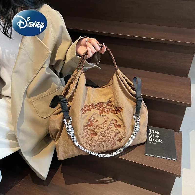 Nuevo bolso de hombro de Mickey de Disney para mujer, bolso de hombro tipo bandolera bordado de gran capacidad a la moda, bolso de mujer de dibujos animados