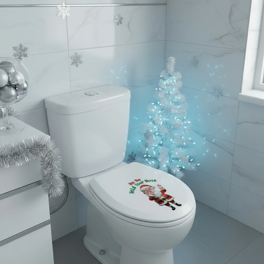 ملصق تواليت ذاتي اللصق "Ho Ho Hold Your Nose" - مقاوم للماء، فن عيد الميلاد المؤنس، سهل الاستخدام/إزالة ديكور الحمام