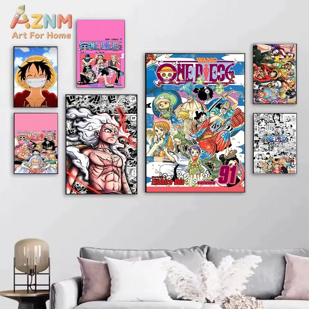 One Piece Anime Canvas Wall Art No Frame Luffy Gear5 Nika Straw Hat Pirates Manga Cover Print Painting Home Living Room Decor