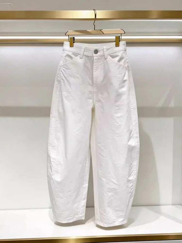 

High Waist White Casual Pants Women's Spring Summer New Style plus Size Harlan Nine Point Wide Leg Pants Korean Style Straigh...