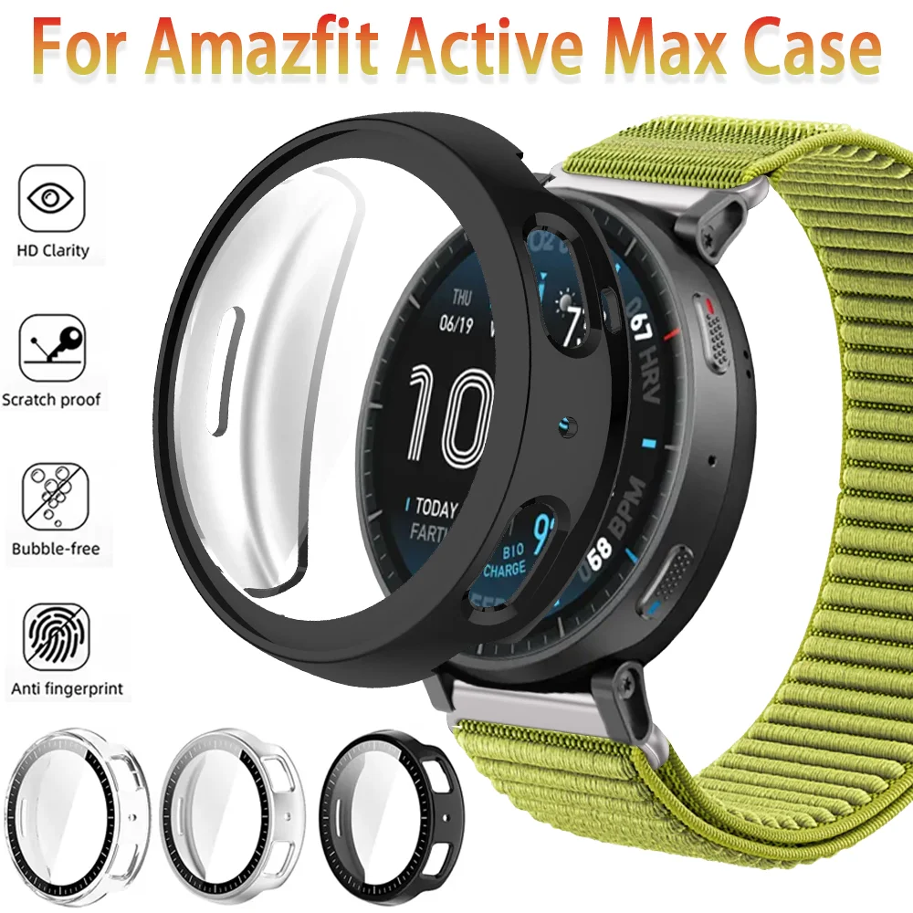 

Защитный чехол для Amazfit Active Max из ПК и ТПУ, закаленное стекло, полное покрытие, ударопрочный экран, защита от царапин, бампер-протектор, защитная оболочка