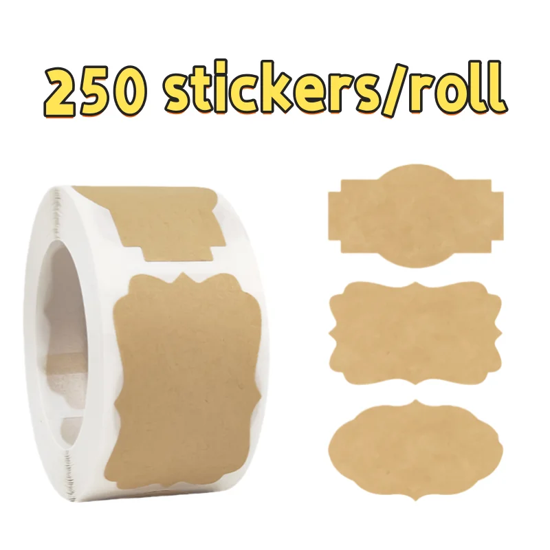 1Roll Kraft Paperblank Can Write Name Self-adhesive Sealing Gift Stickers Home Packaging Seal Labels Rectangle